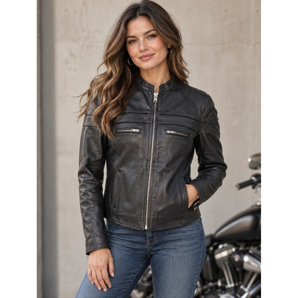 NWT Interstate Leather leather basic classic scooter motorcycle biker jacket coa